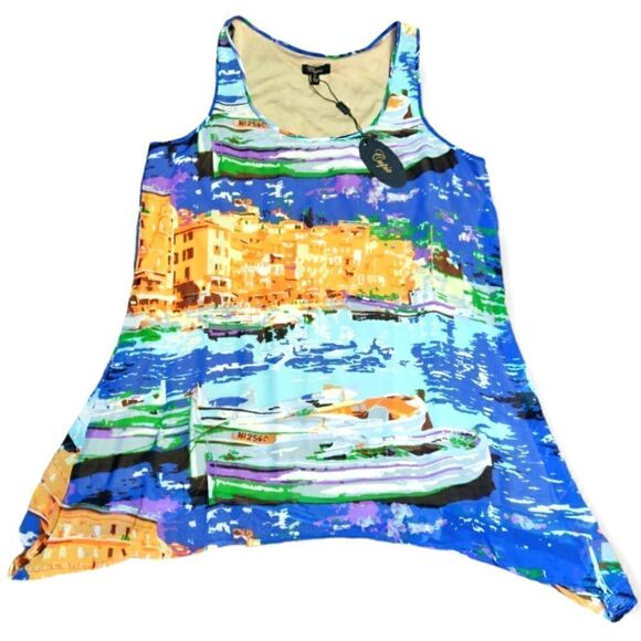 💥 NWT CUPIO MULTI COLOR MARINE FLOWY CHIFFON PRINTED TOP BLOUSE SHIRT SIZE M - Picture 1 of 6